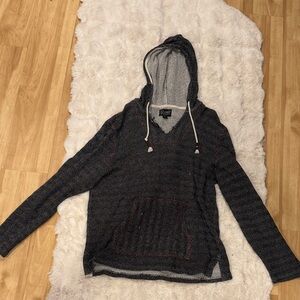 Retrofit Women's V-Neck Hooded Sweater in Black and Gray with Subtle Red Accent